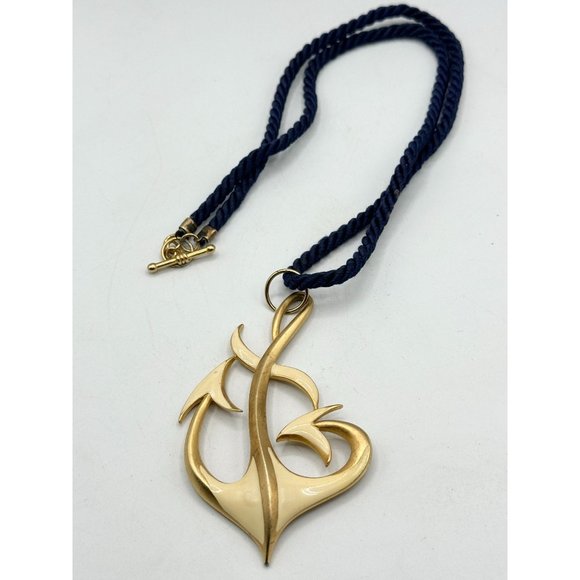 Vintage MJent Enamel Anchor Rope Necklace - Picture 4 of 6